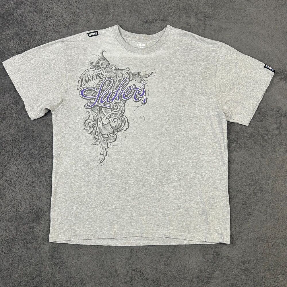 UNK Los Angeles Lakers Graphic T-Shirt Y2K NBA Gray Tee Men’s XL Basketball